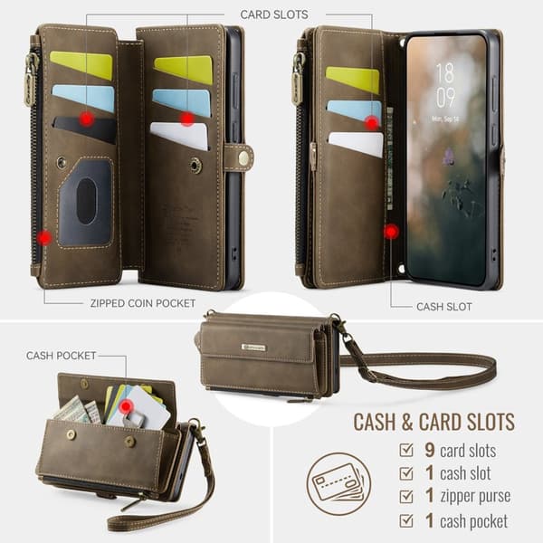 CaseMe Plånboksfodral för Samsung Galaxy S26 Konstläder RFID - Brun
