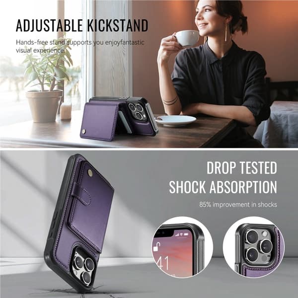 JEEHOOD J09 Mobilskal till iPhone 15 Pro Max Läder RFID MagSafe Lila