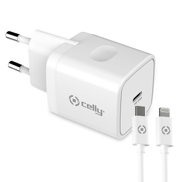 Celly - USB-laddare USB-C PD 20W + Lightningkabel