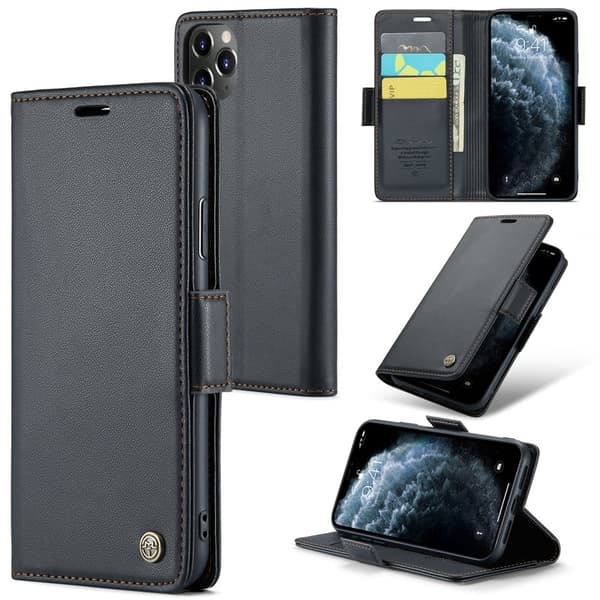 CASEME iPhone 11 Pro Max Plånboksfodral Konstläder RFID-Skydd Svart