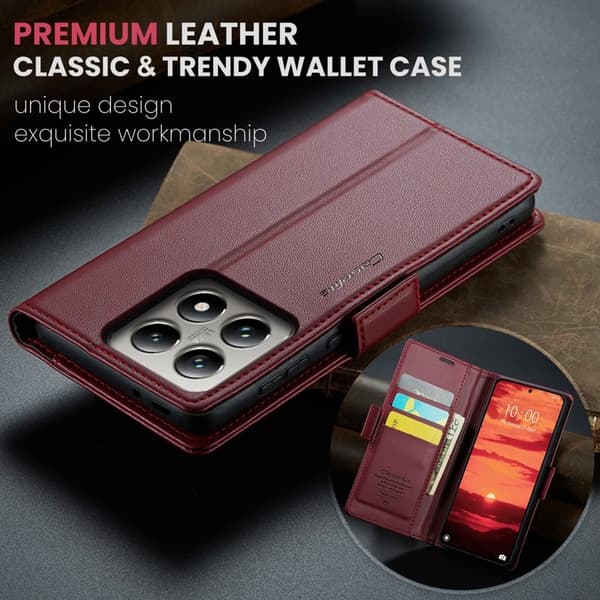 CASEME Xiaomi 14T Plånboksfodral Konstläder RFID-Skydd Röd