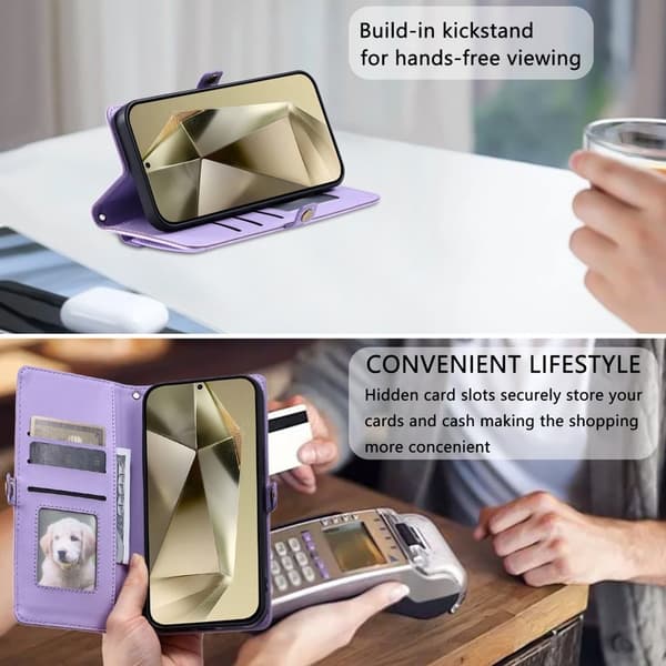 Samsung Galaxy S26 Plus Plånboksfodral Konstläder Med Handrem - Lila