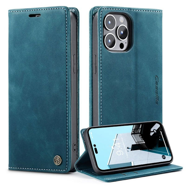 CASEME 013 iPhone 14 Pro Plånboksfodral Konstläder Blå