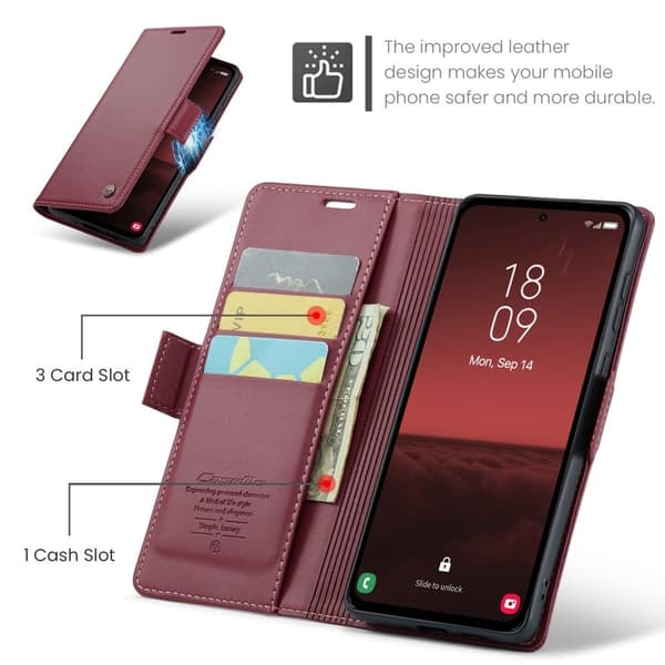 CASEME Plånboksfodral Konstläder för Samsung Galaxy A35 5G - Röd