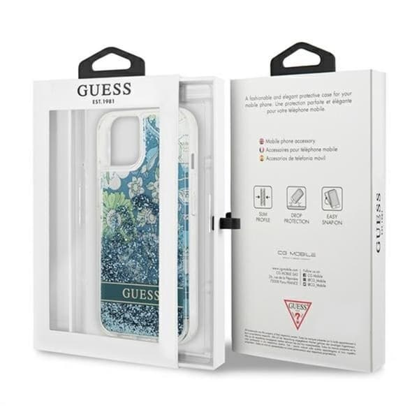 Guess iPhone 13 mini Skal Flower Liquid Glitter - Vihreä Grön