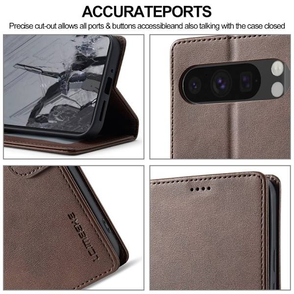 LC.IMEEKE Google Pixel 9 Pro Plånboksfodral Shockproof Konstläder - Brun