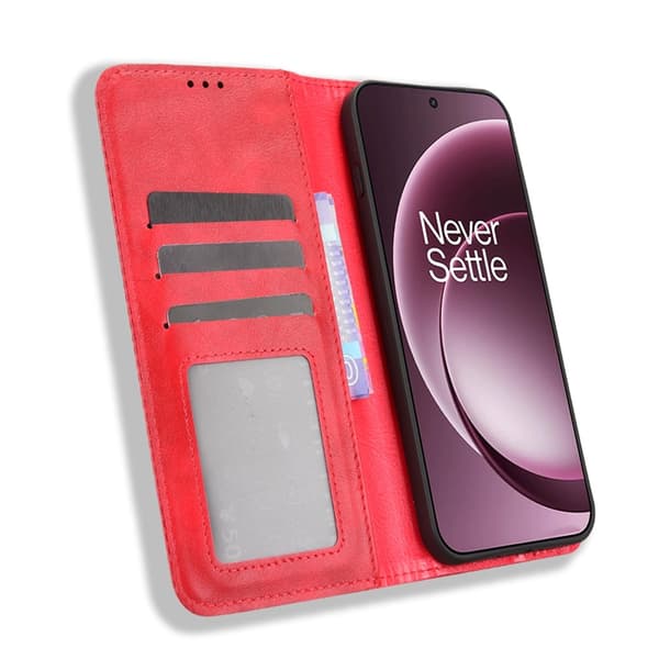 OnePlus 15 5G Plånboksfodral Retro Texture Konstläder Röd