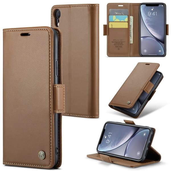 CASEME Plånboksfodral Konstläder för iPhone XR RFID-Skydd - Brun