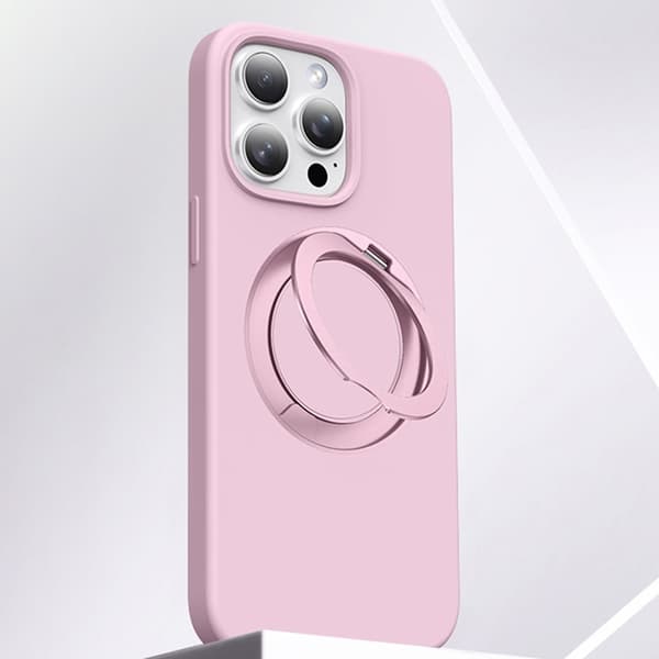 Mobilskal till iPhone 15 Pro MagSafe Silikon Roterande Kickstand - Rosa Rosa