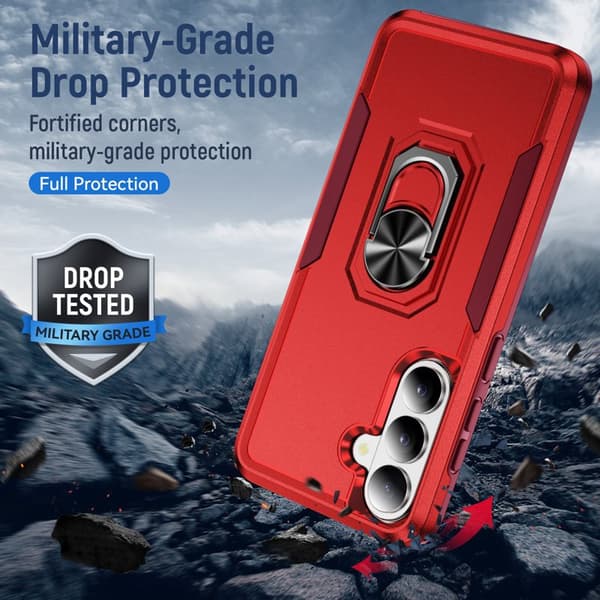 Mobilskal för Samsung Galaxy S26 Plus Militärklass Ring Kickstand PC + TPU - Röd