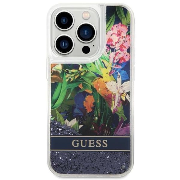 GUESS iPhone 14 Pro Max Skal Flower Liquid Glitter - Blå