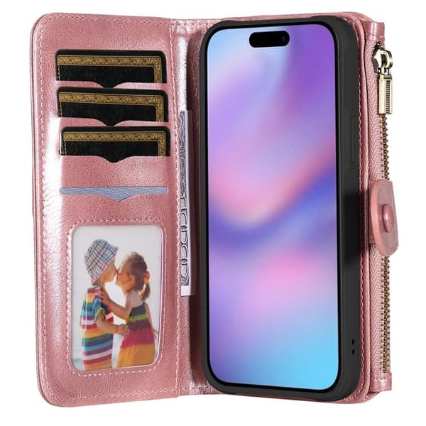 iPhone Air Konstläder Plånboksfodral Detachable Zipper - Roséguld Roséguld