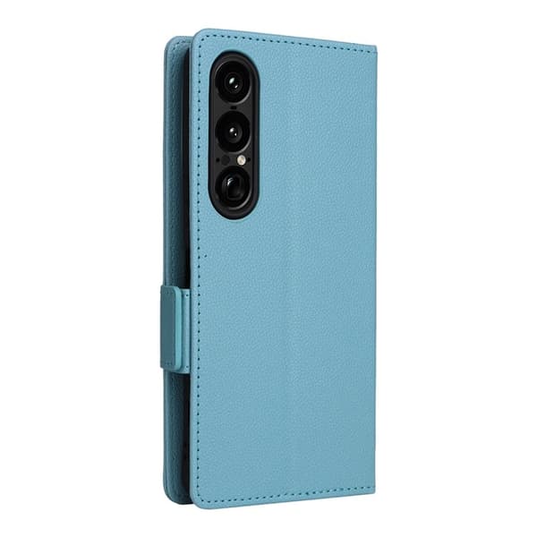 Sony Xperia 1 VII Plånboksfodral Litchi Texture Med Rem Blå