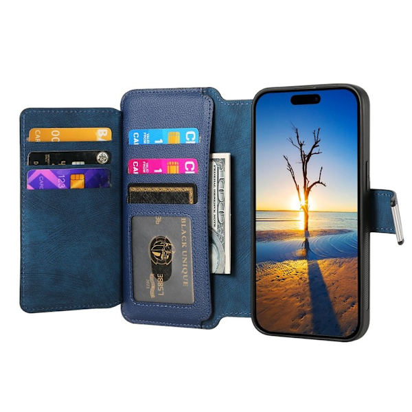 CASENEO MW-02 iPhone 17 Pro Plånboksfodral Konstläder - Blå Blå