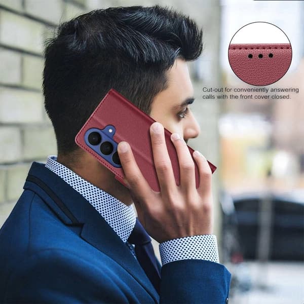BINFEN Samsung Galaxy S26 Pro Plånboksfodral Konstläder RFID Skydd - Röd