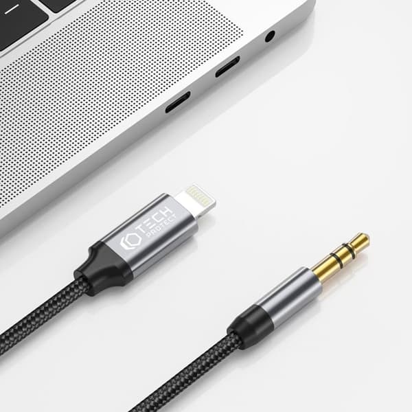 Tech-Protect Lightning til Aux Mini (3,5 mm) Kabel 100 cm Sort Svart