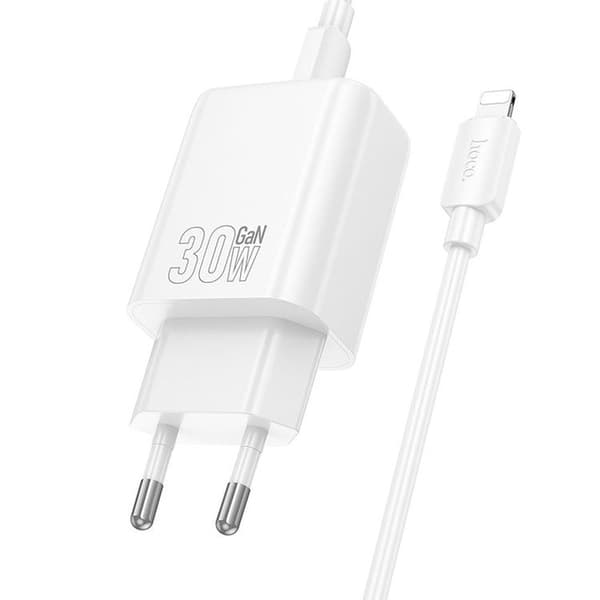 HOCO Hurtigoplader USB-C 30W USB-C/Lightning-kabel PD QC N62 Vit