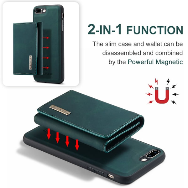 DG.MING M1 Kickstand Plånboksfodral Konstläder för iPhone 7/8 Plus - Grön