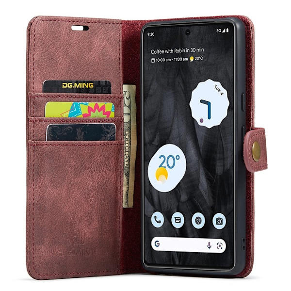 DG.MING Google Pixel 8 Pro Plånboksfodral Äkta Läder Detachable Magnetisk Röd
