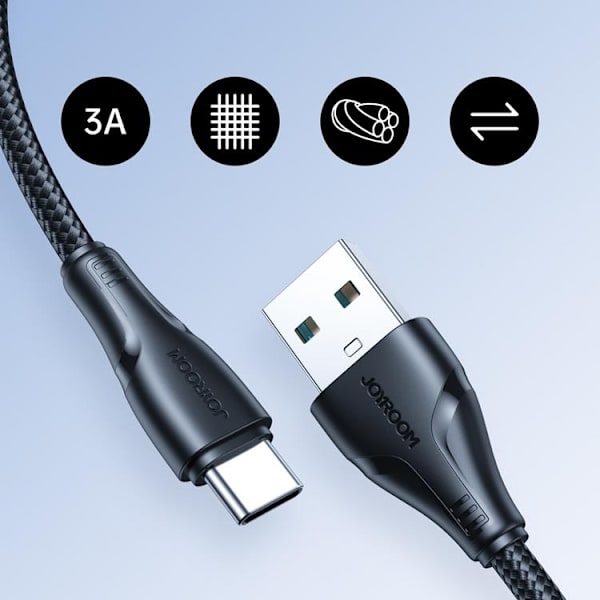 Joyroom Hurtig USB-A til USB-C 3A Kabel 1,2 m - Sort Black