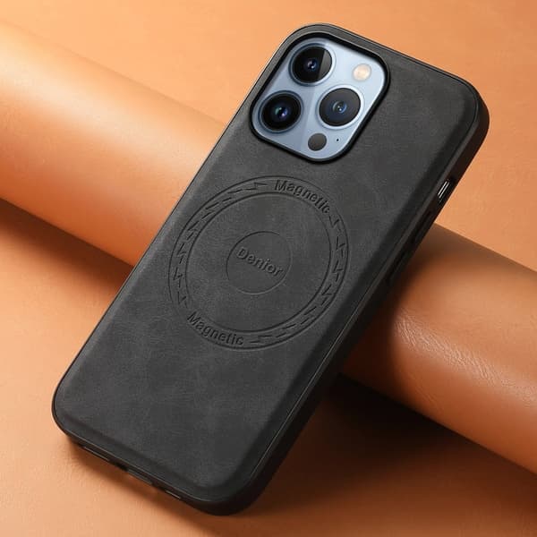 DENIOR A11 Mobilskal till iPhone 13 Pro Max Läder + PC + TPU Svart