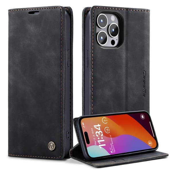 CASEME 013 iPhone 15 Pro Max KonstläderPlånboksfodral Svart