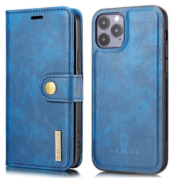DG.MING iPhone 13 Pro Plånboksfodral Äkta Läder 2-i-1 Drop-resistant Blå