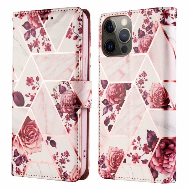 Marble Grid Wallet Case iPhone 12 Pro Max - Roses