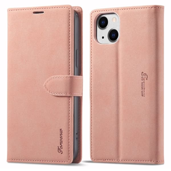 FORWENW iPhone 15 Plånboksfodral Konstläder Ställ - Roséguld