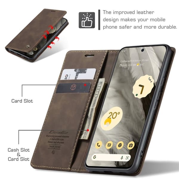 CASEME 013 Series Mobilskal till Google Pixel 8 Magnetisk KonstLäder - Brun