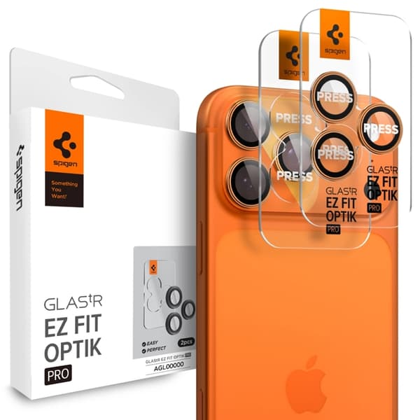 Spigen [2-Pack] iPhone 17 Pro/17 Pro Max Härdat Glas Kameraskydd EZ Fit - Orange Orange