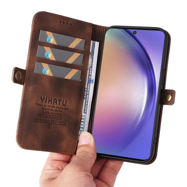 YIKATU Samsung Galaxy A55 5G Konstläder Plånboksfodral PU Flip - Brun