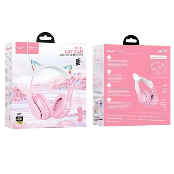 Hoco Bluetooth On-Ear Hörlurar Cat Ear - Cherry Blossom Rosa