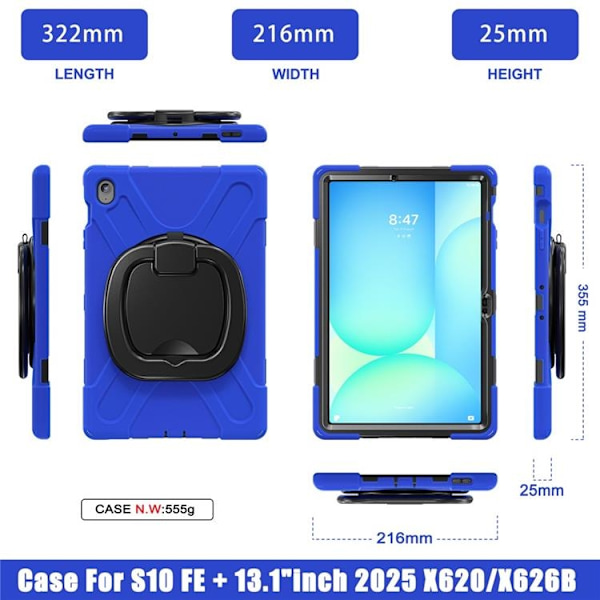 Mobilskal till Galaxy Tab S10 FE Plus Kickstand Handle Grip - Blå Blå