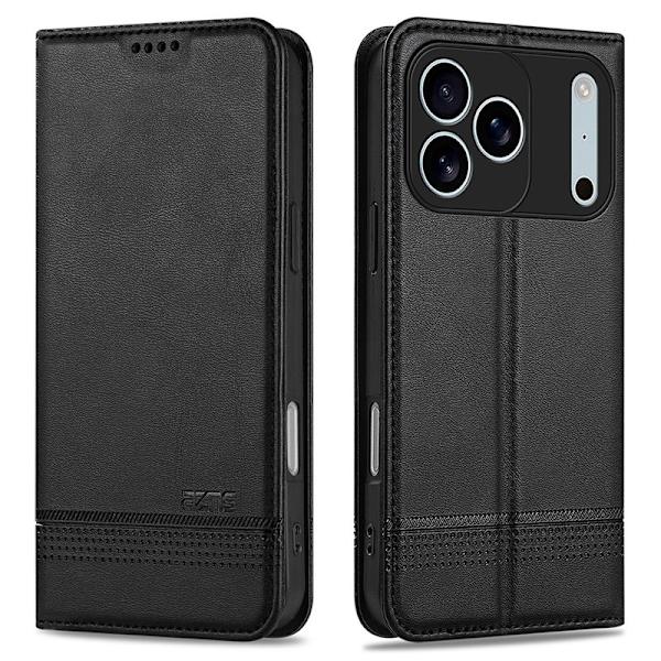AZNS iPhone 17 Pro Plånboksfodral Konstläder - Svart