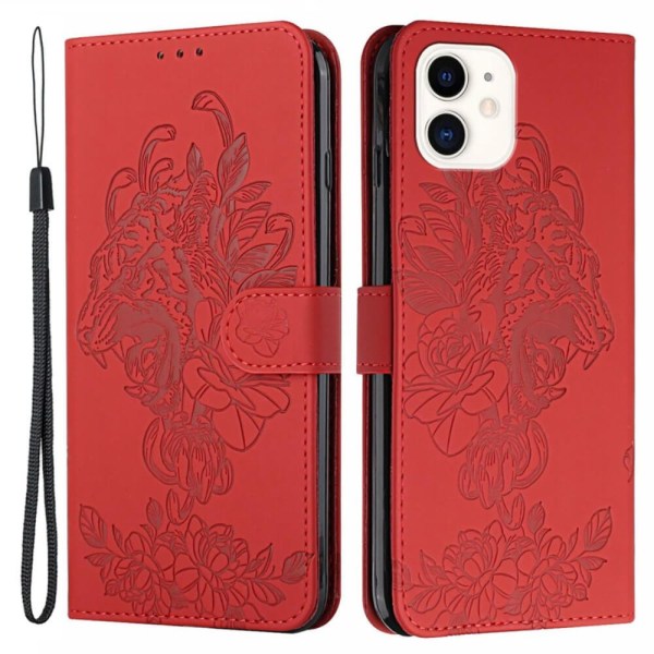Tiger Flower Wallet Cover til iPhone 12 & 12 Pro - Rød Red