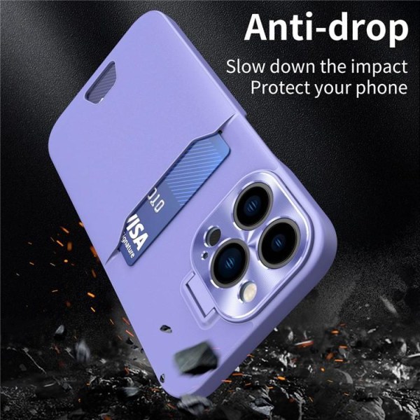 iPhone 14 Pro Skal Korthållare Linsram Kickstand - Lila