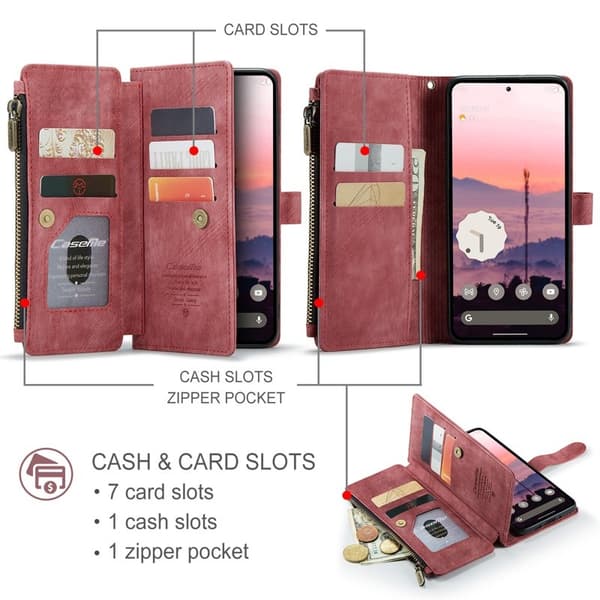 CASEME Konstläder Plånboksfodral för Google Pixel 10 Pro/10/9 Pro/9 - Röd