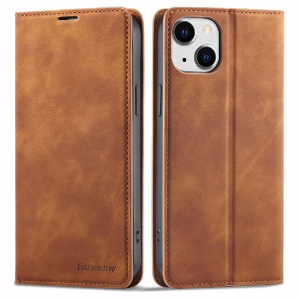 FORWENW iPhone 14 Plus Plånboksfodral i Konstläder - Brun