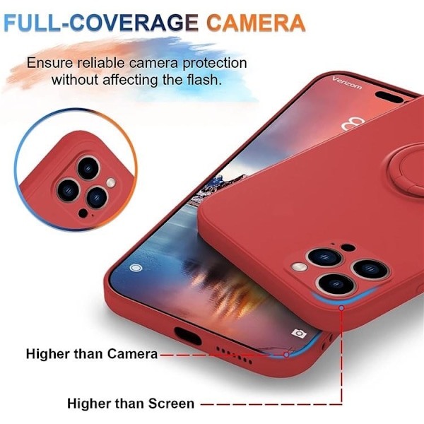 iPhone 15 Pro Mobilskal Ringhållare Liquid Silikon - Röd