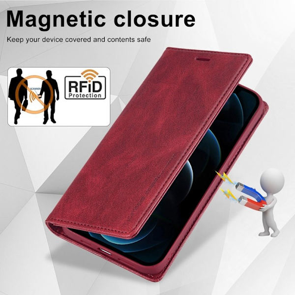 LC.IMEEKE iPhone 12 / 12 Pro Plånboksfodral Konstläder - Röd