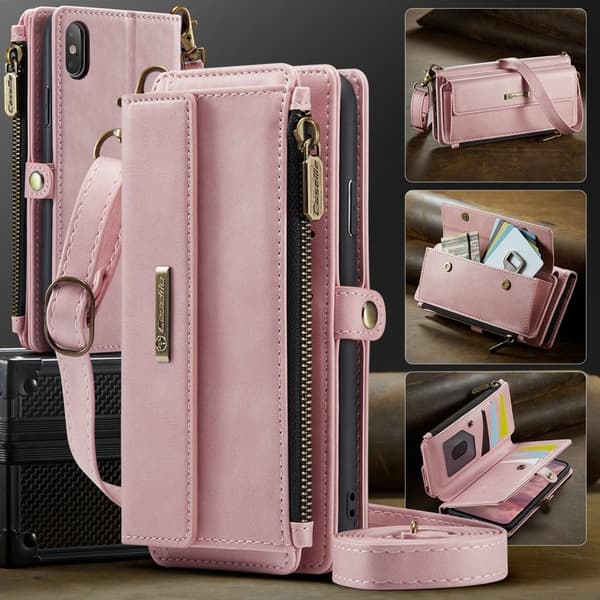 CASEME iPhone XS/X Konstläder Plånboksfodral med RFID-Skydd - Rosa