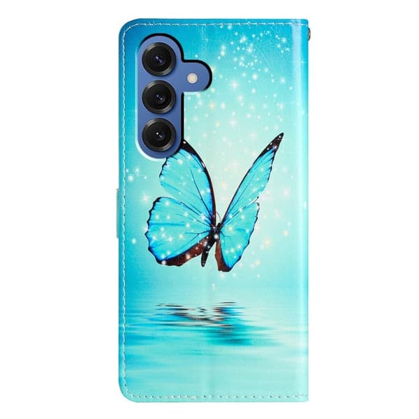 Samsung Galaxy S26 Plus Plånboksfodral Konstläder Mönstertryck Ställ Blå Fjäril