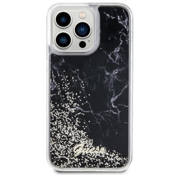 Guess iPhone 14 Pro Max Mobilskal Liquid Glitter Marble - Sort Black