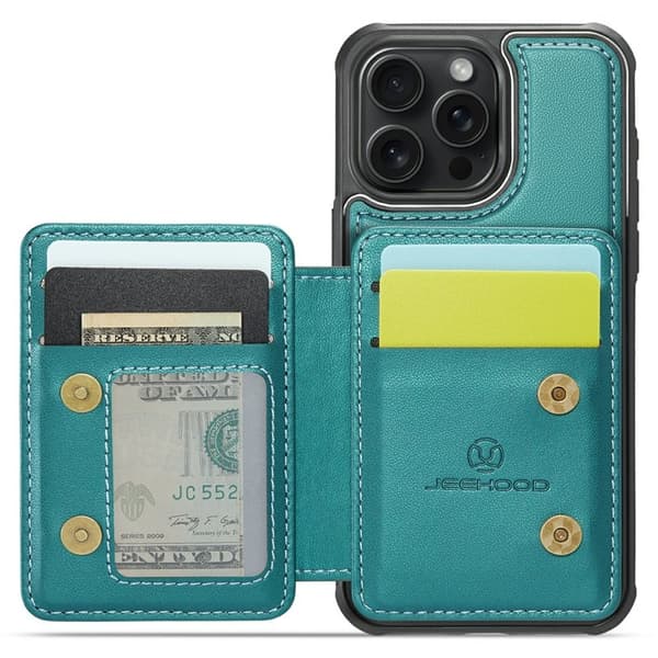JEEHOOD J05 Mobilskal till iPhone 15 Pro Max Läder med Magnetficka Cyan