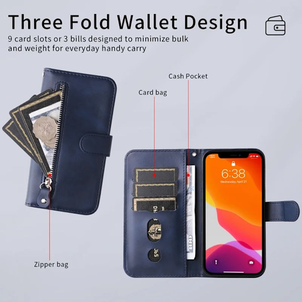 iPhone 17 Pro Max Konstläder Plånboksfodral Zipper - Blå Blå