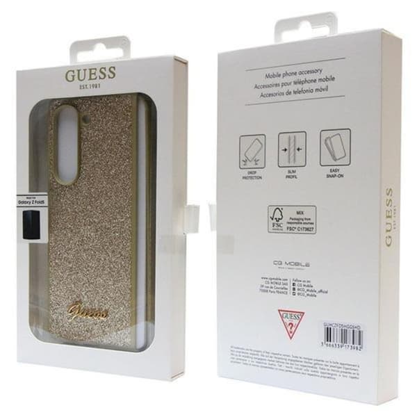 Guess Galaxy Z Fold 5 Mobilskal Læder 4G Triangle Strass - Guld