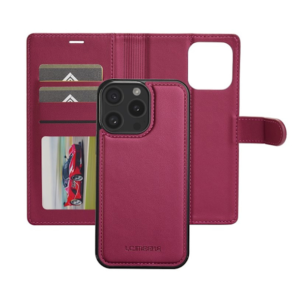LC.IMEEKE L2 Series iPhone 14 Pro Max Plånboksfodral Konstläder - Röd