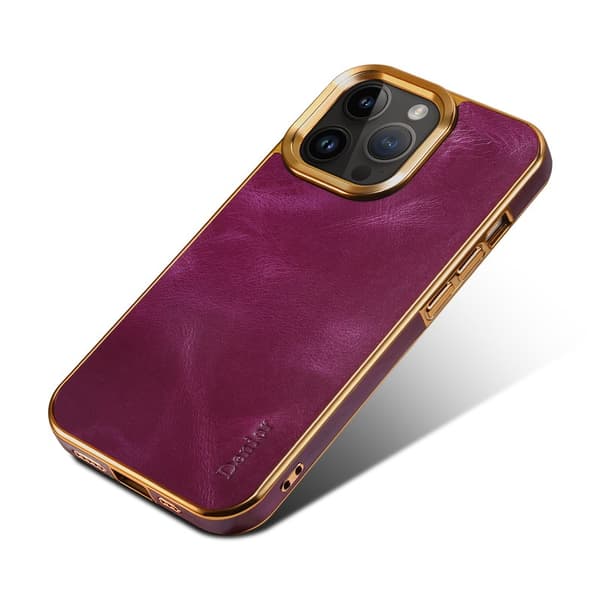DENIOR Mobilskal till iPhone 15 Pro Äkta Läder + PC + TPU - Lila