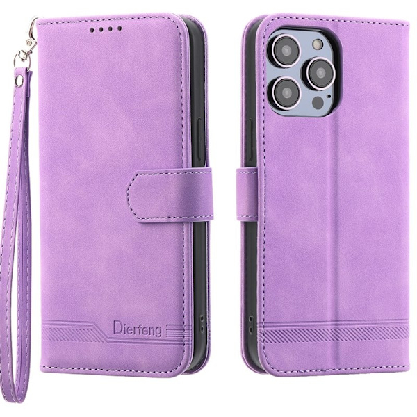 DIERFENG DF-03 Plånboksfodral för iPhone 15 Pro Max - Konstläder - Lila